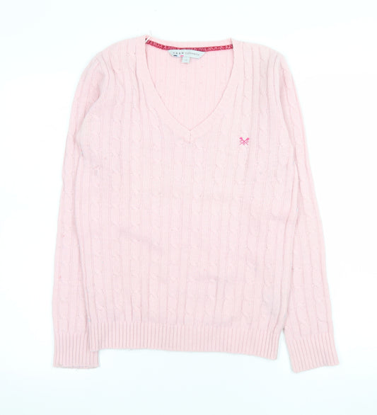 Crew Clothing Co. Women Pink Cable-Knit V-Neck Jumper Size 12