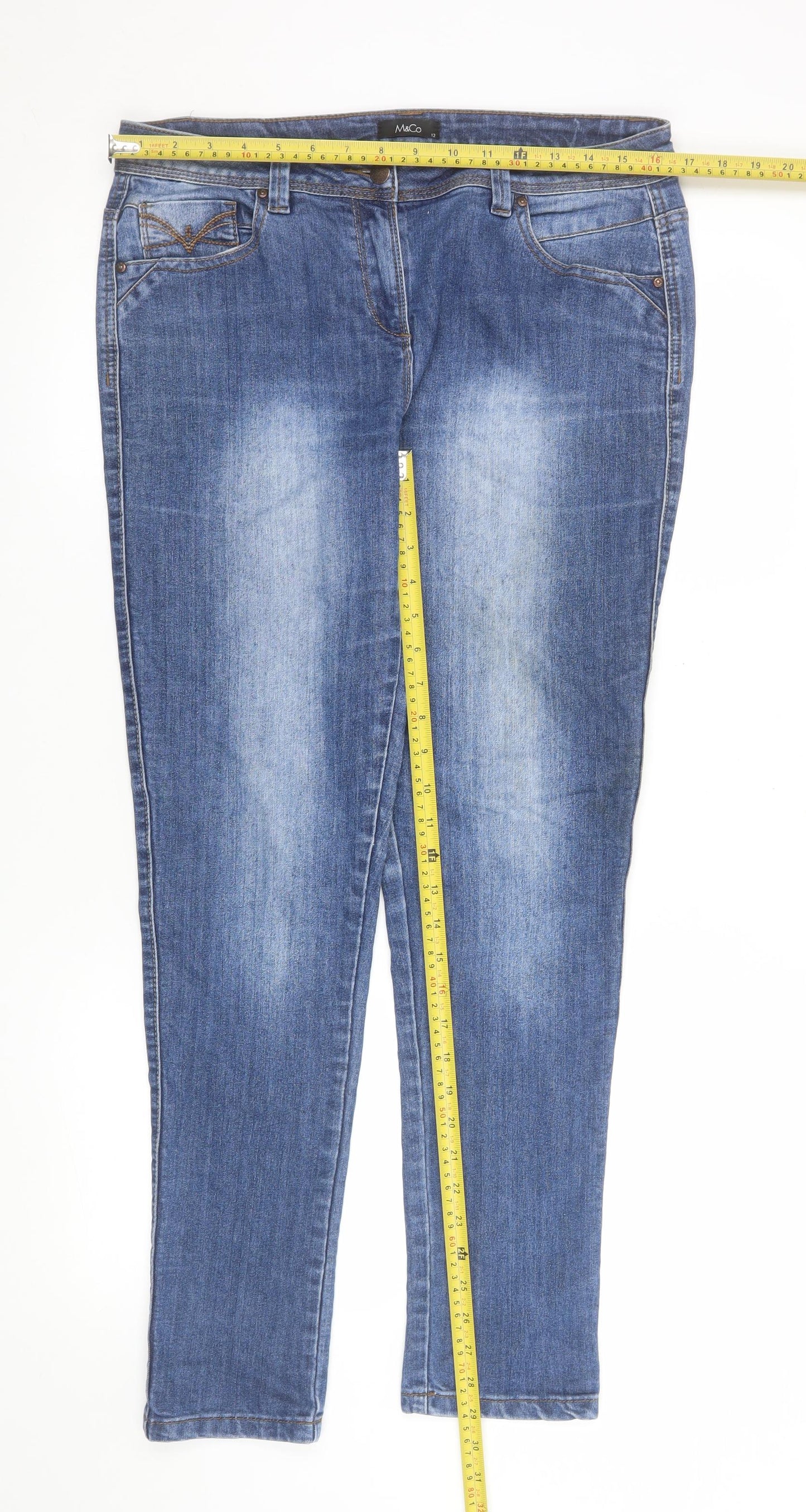 M&Co Womens Blue Size 12 Skinny Stretch Denim Jeans