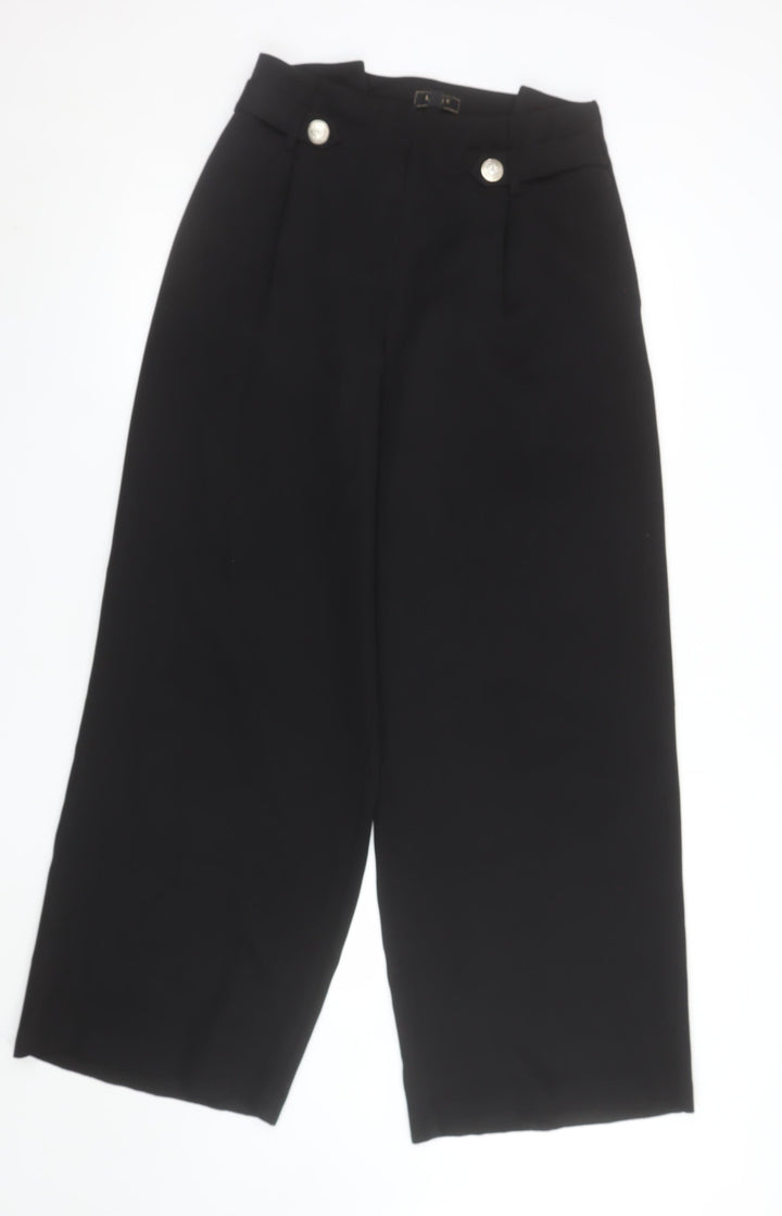 Lipsy Women Black High Waist Wide Leg Cropped Trousers Size 10