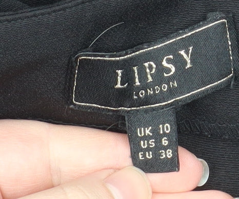 Lipsy Women Black High Waist Wide Leg Cropped Trousers Size 10