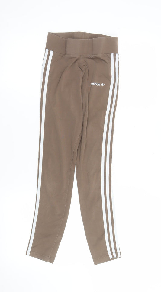 Adidas Womens Brown Skinny Leggings XS Cotton Stretch Activewear