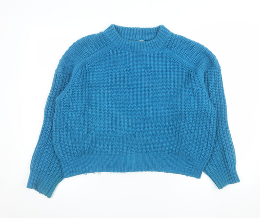 Hush Women Blue Chunky Knit Wool Blend Crew Neck Jumper Size S