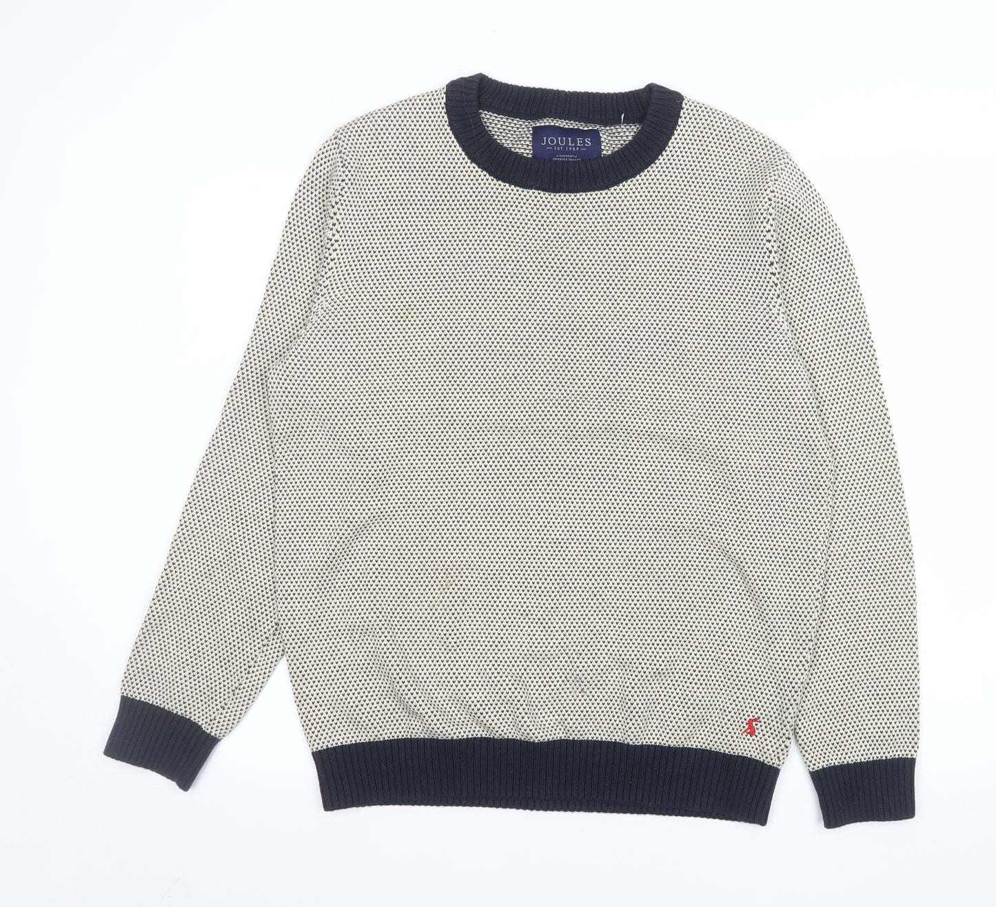 Joules Men’s Beige Cotton Crew Neck Jumper Size M Classic Knit