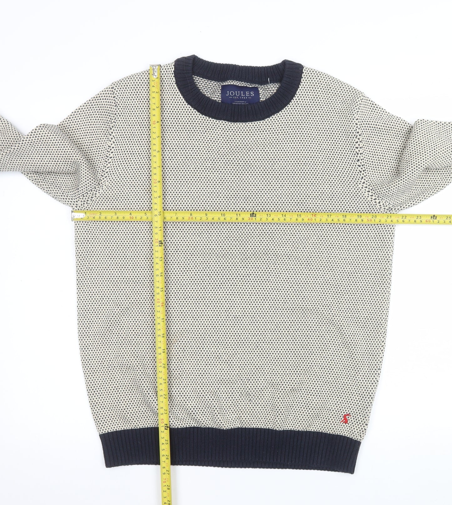 Joules Men’s Beige Cotton Crew Neck Jumper Size M Classic Knit