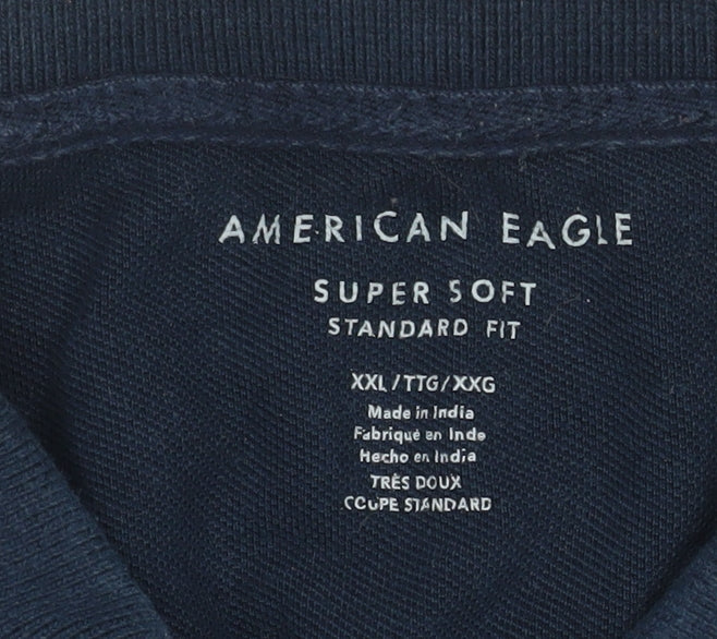 American Eagle Men’s Blue 2XL Cotton Polo Shirt Regular Fit