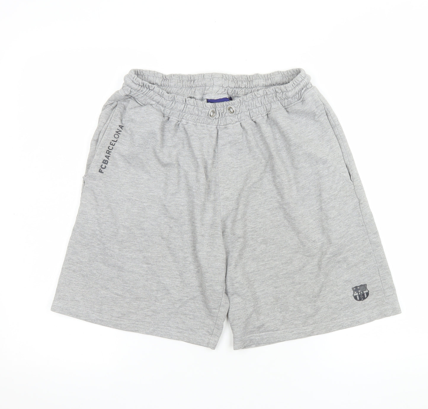 FC Barcelona Men's Grey Athletic Shorts M Regular Fit Elastic Waist