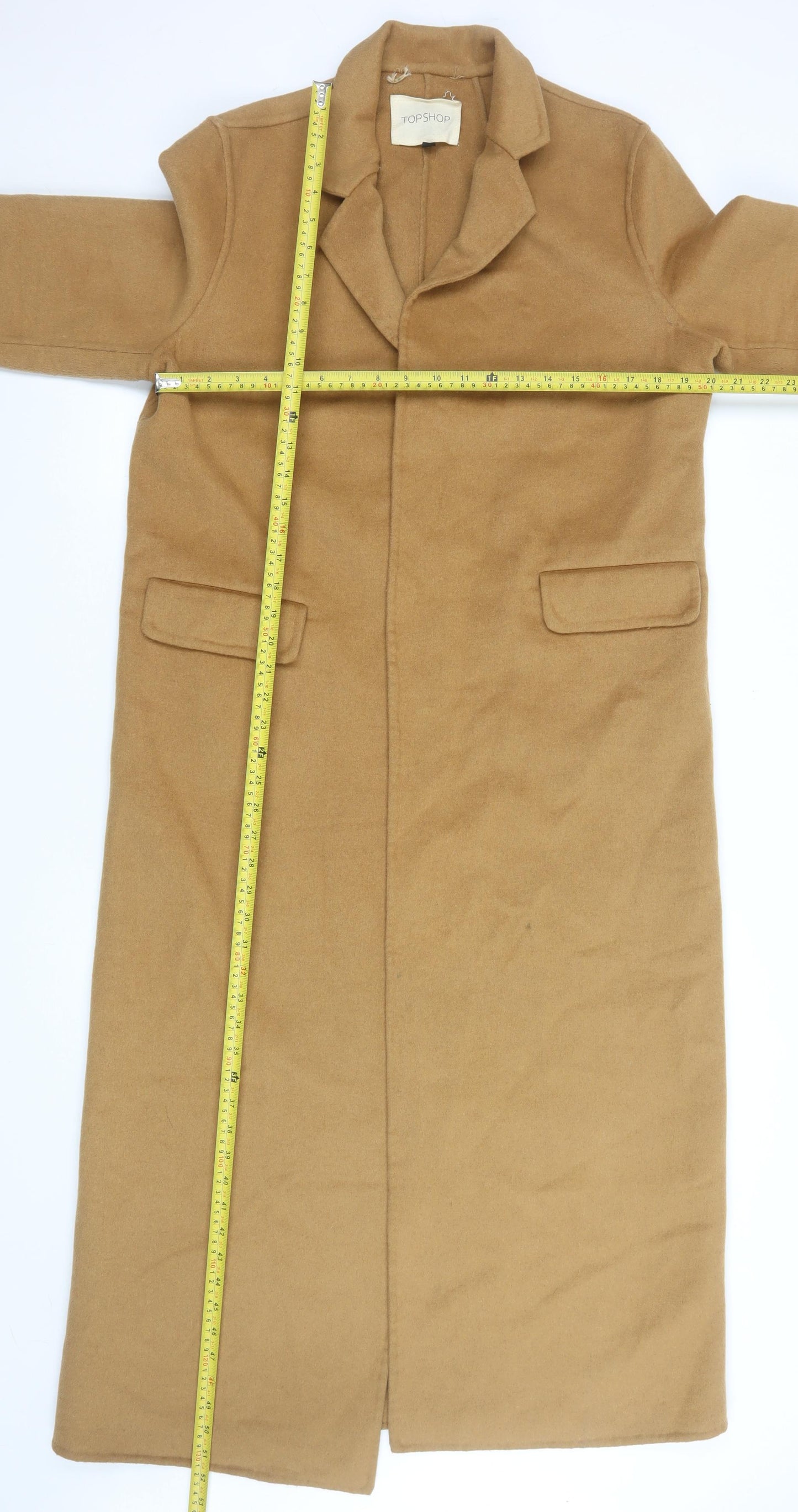 Topshop Women Beige Wool Blend Long Overcoat Size 12
