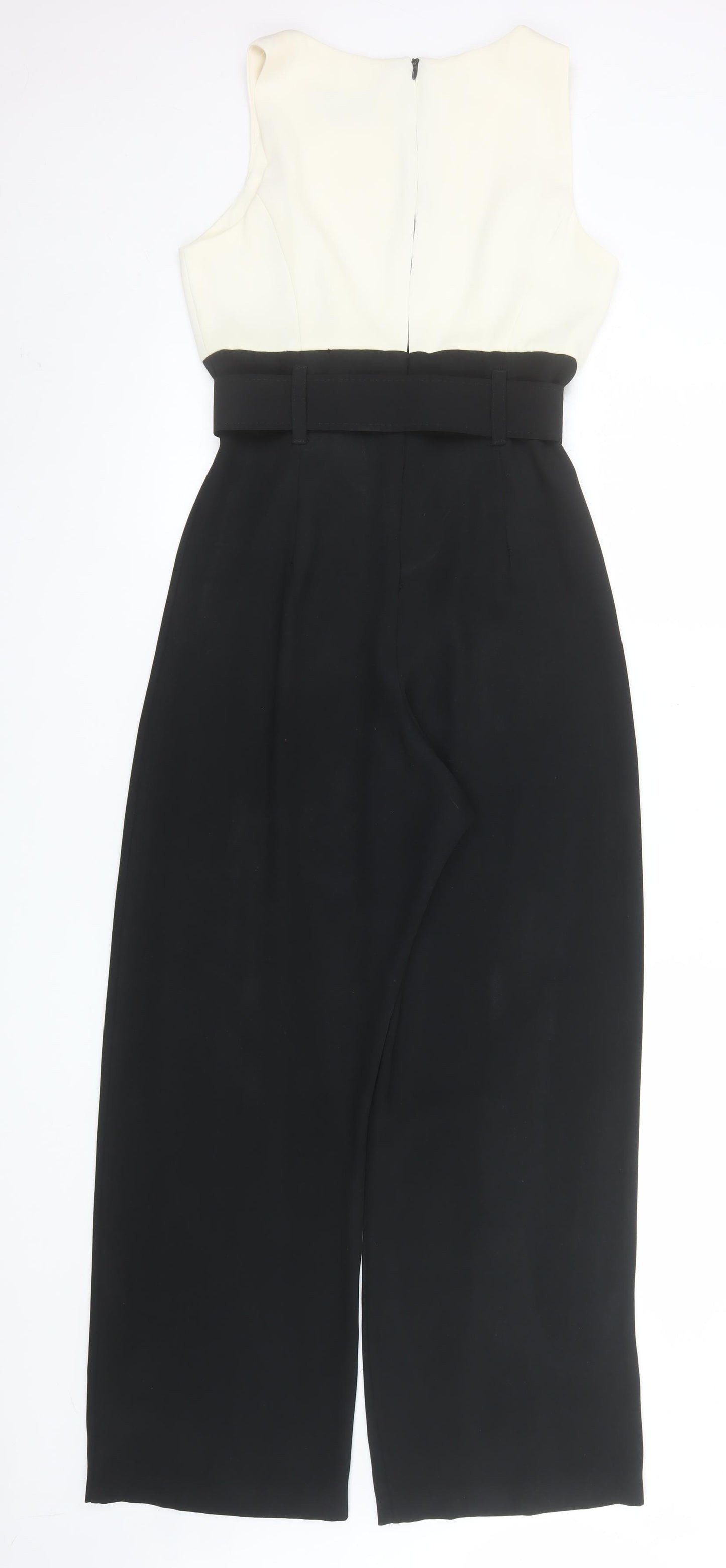 Karida Women Black Beige Jumpsuit Size 10 Belted Sleeveless Wide-Leg