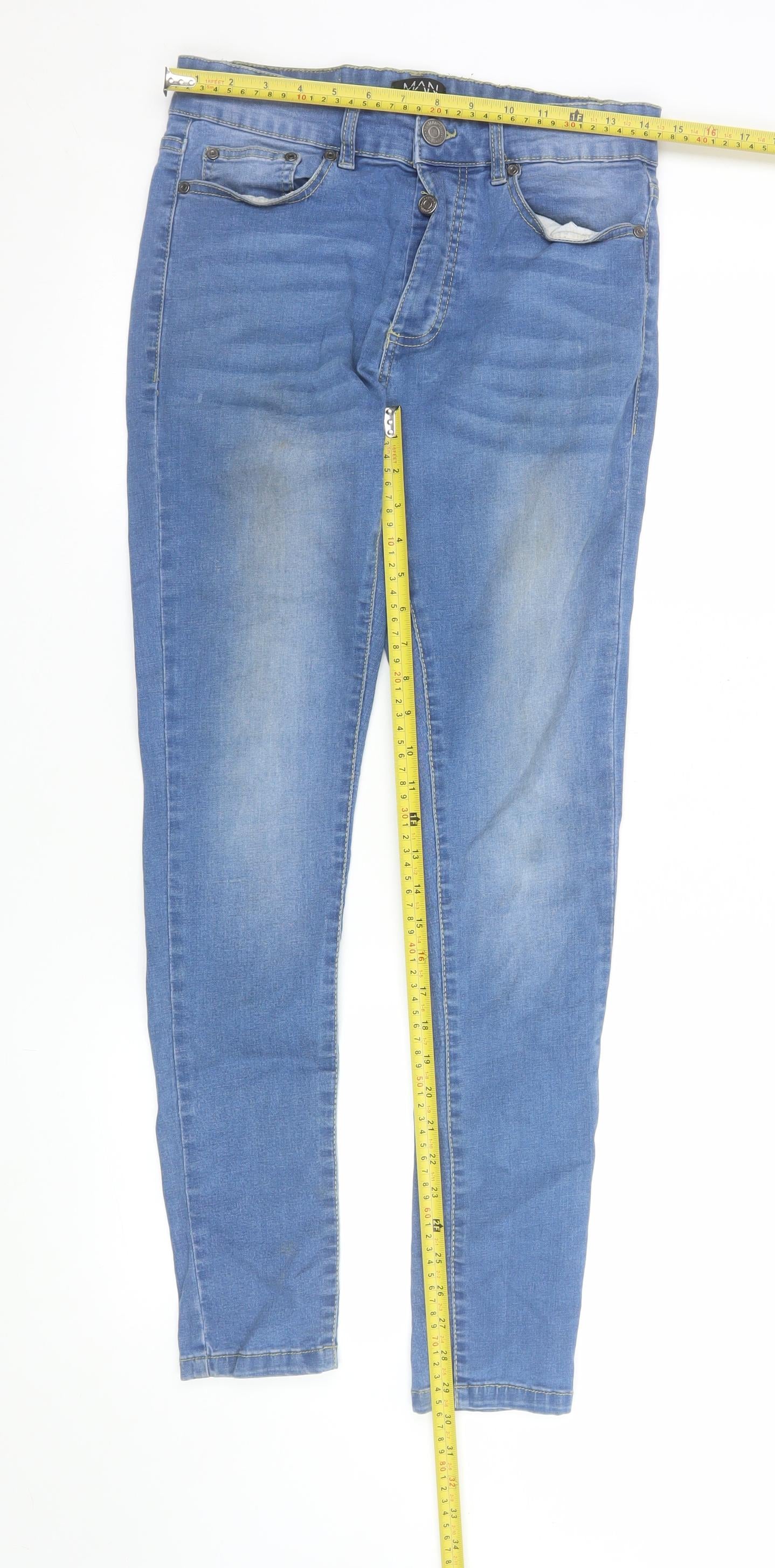 boohooMAN Men's Blue Skinny Denim Jeans Size 32 Regular Fit