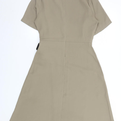 French Kiss Women's Beige Wrap Dress Size 10 Short Sleeve High Neck