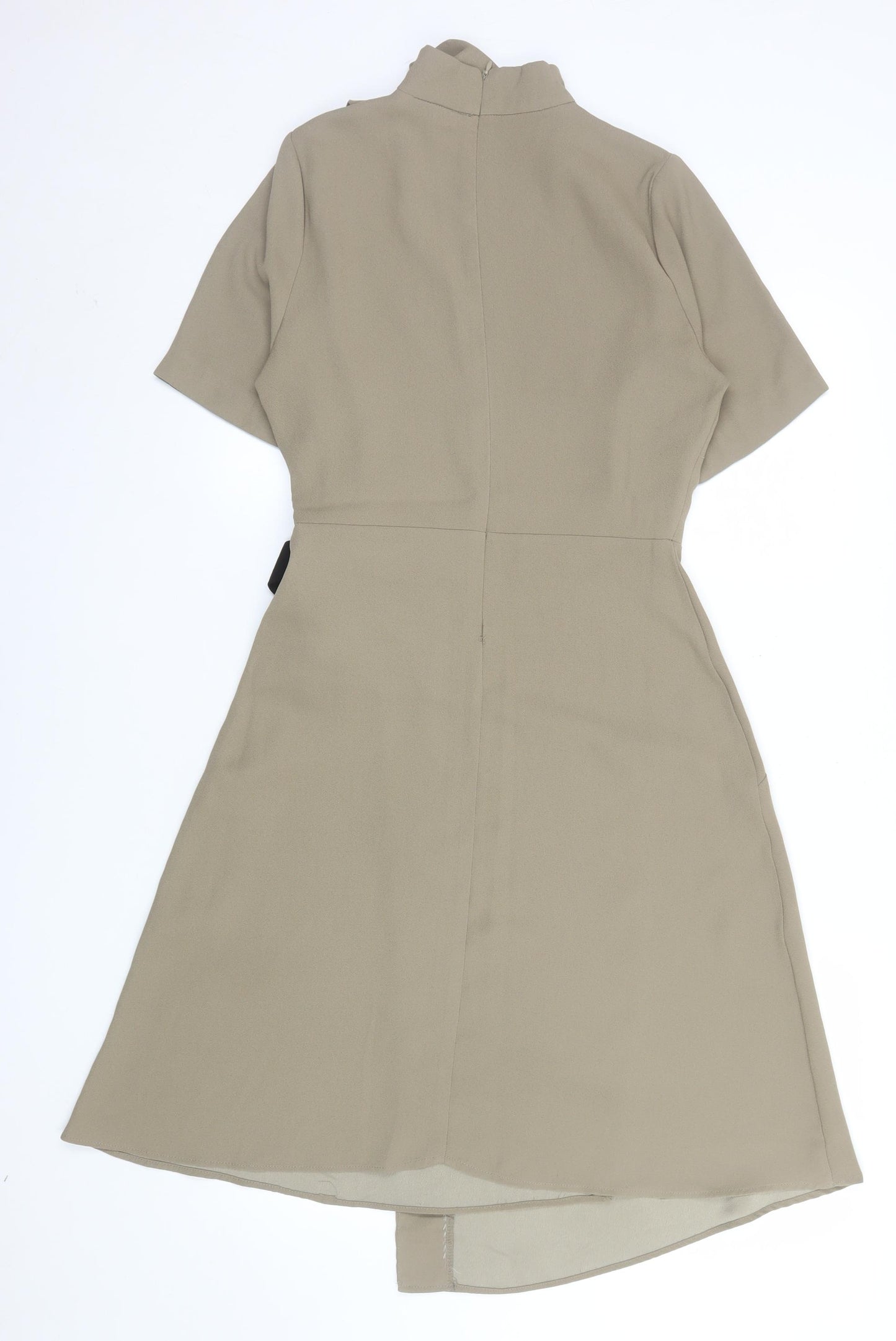 French Kiss Women's Beige Wrap Dress Size 10 Short Sleeve High Neck
