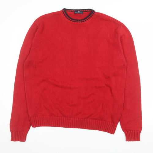 Marks and Spencer Men's Red Cotton Crew Neck Jumper Medium