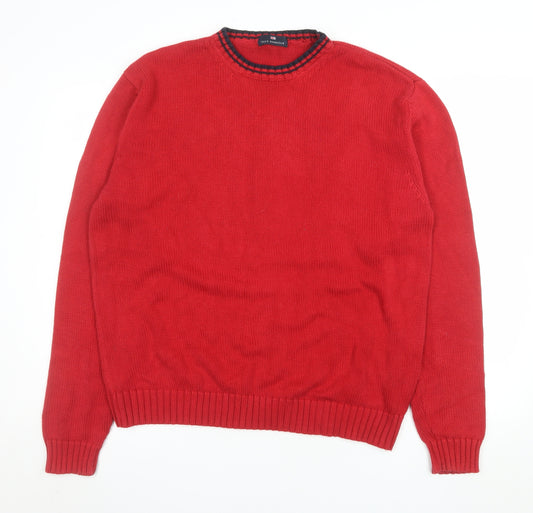 Marks and Spencer Men's Red Cotton Crew Neck Jumper Medium