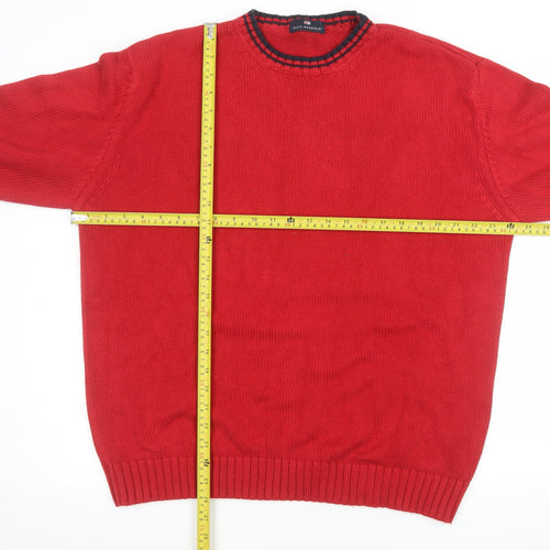 Marks and Spencer Men's Red Cotton Crew Neck Jumper Medium