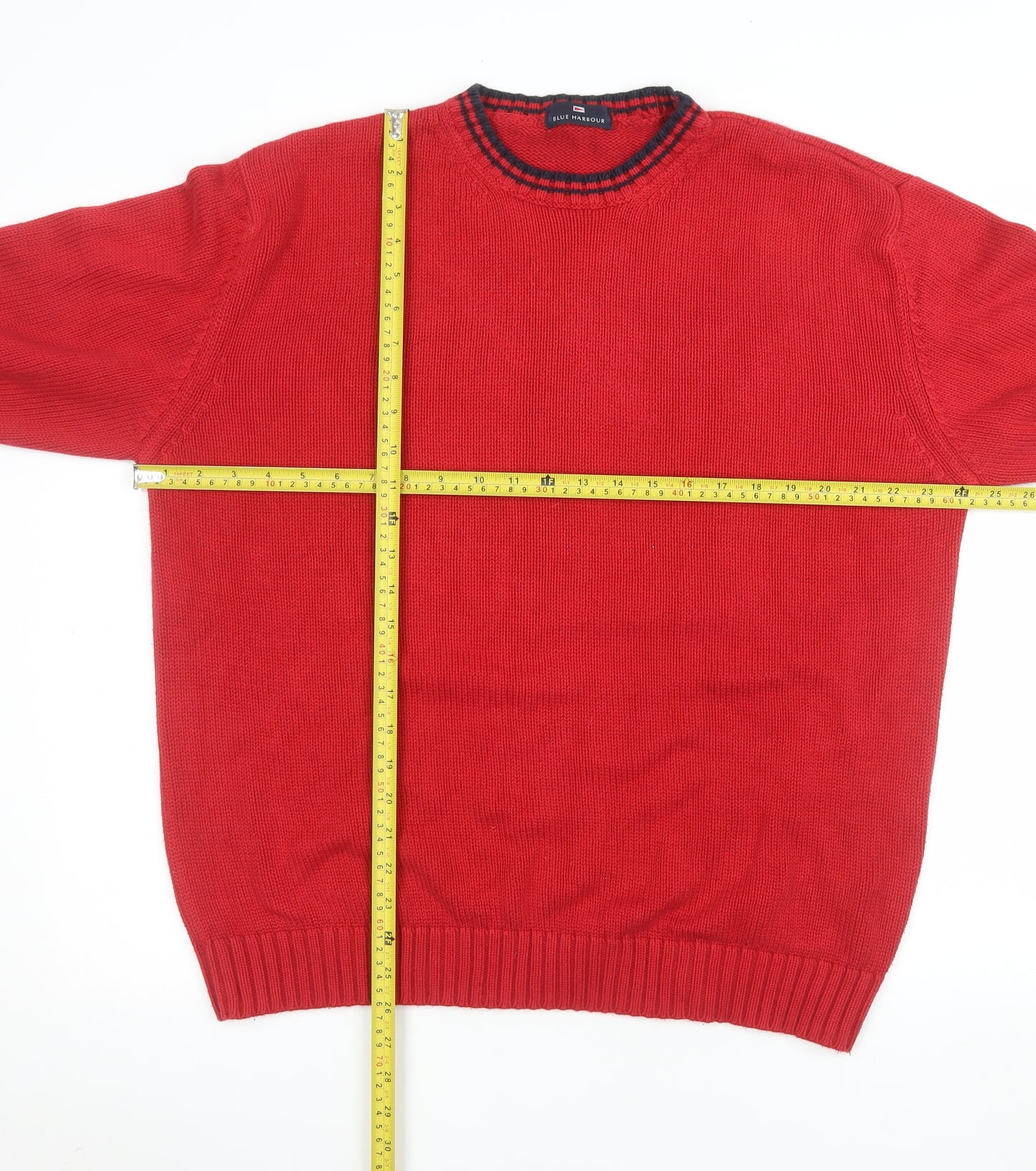 Marks and Spencer Men's Red Cotton Crew Neck Jumper Medium