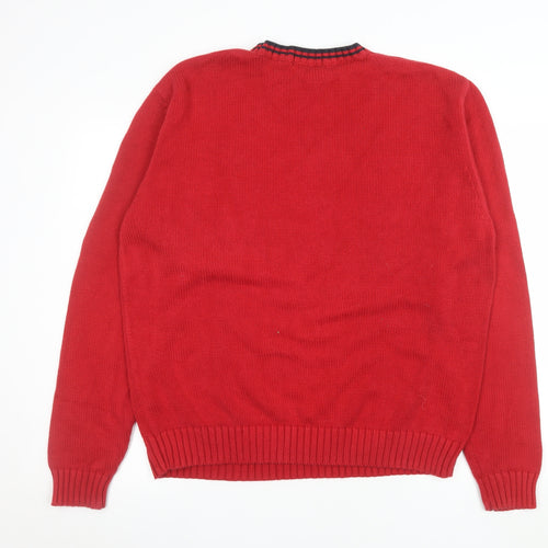 Marks and Spencer Men's Red Cotton Crew Neck Jumper Medium