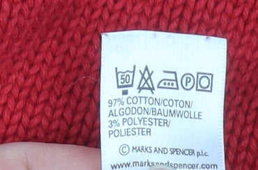 Marks and Spencer Men's Red Cotton Crew Neck Jumper Medium