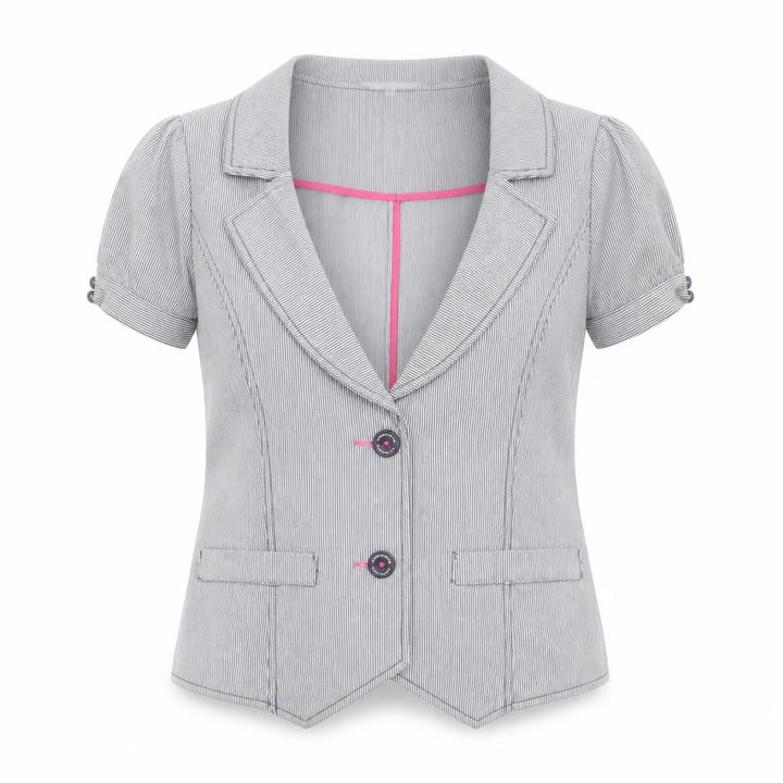 Debenhams Women Grey Pinstripe Short Sleeve Suit Top Size 14