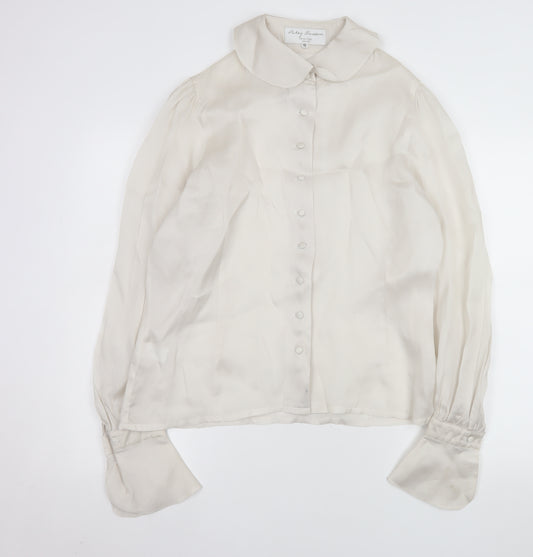 Phase Eight Patsy Seddon Ivory Silk Blouse Women Size 16 Long Sleeve Button-Up