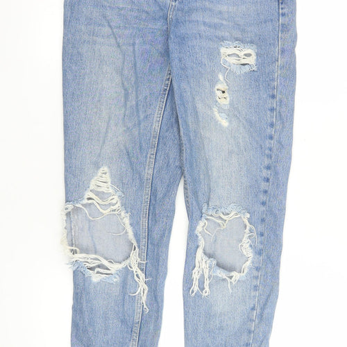 Topshop Womens Blue Distressed Mom Jeans Size 8 High Rise Denim