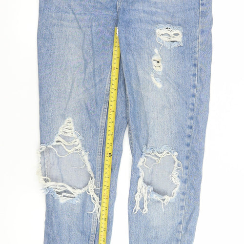 Topshop Womens Blue Distressed Mom Jeans Size 8 High Rise Denim