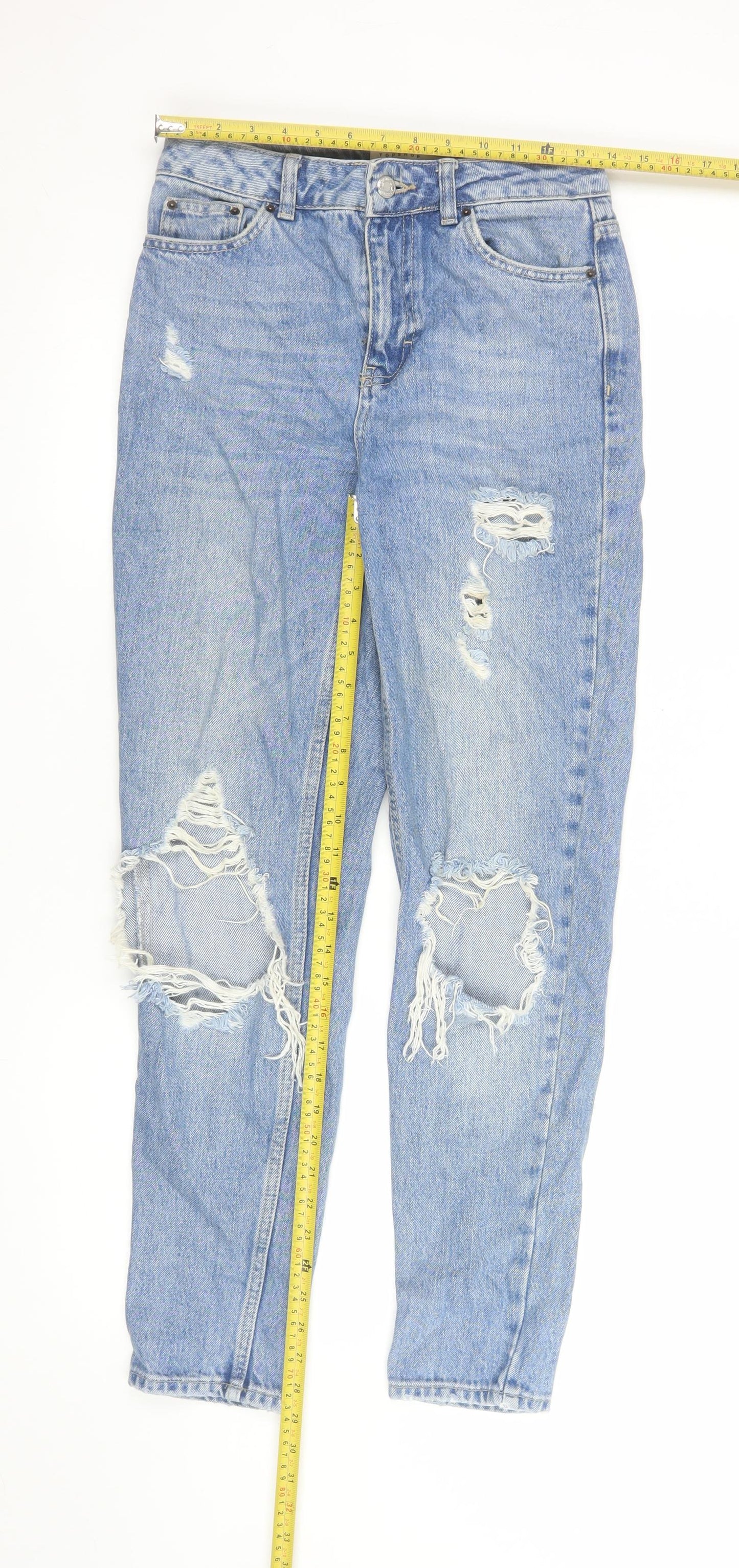 Topshop Womens Blue Distressed Mom Jeans Size 8 High Rise Denim