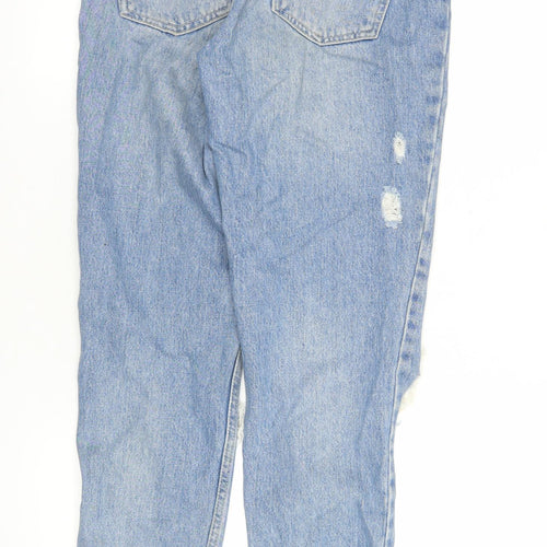 Topshop Womens Blue Distressed Mom Jeans Size 8 High Rise Denim