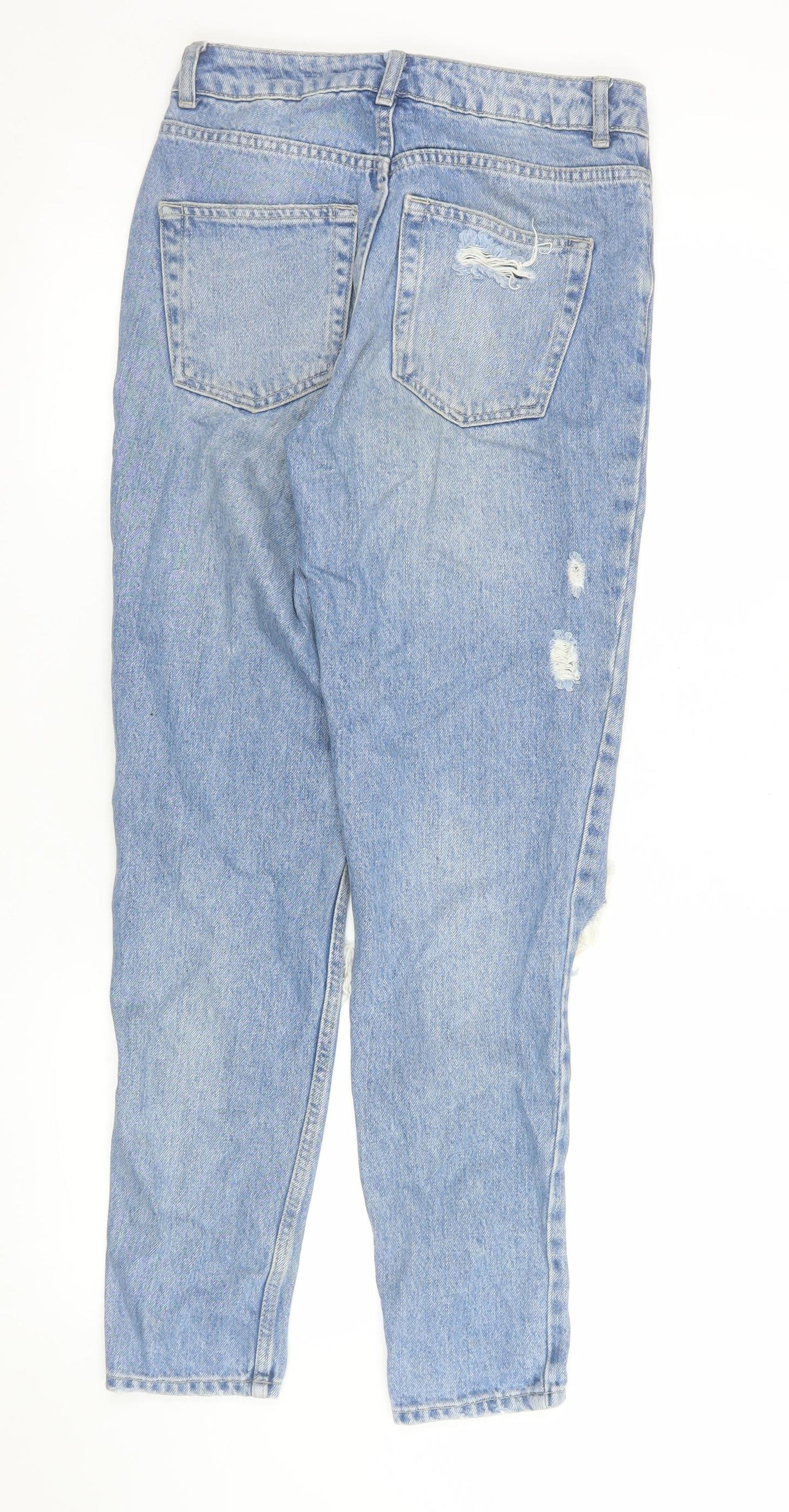 Topshop Womens Blue Distressed Mom Jeans Size 8 High Rise Denim