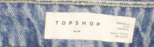 Topshop Womens Blue Distressed Mom Jeans Size 8 High Rise Denim