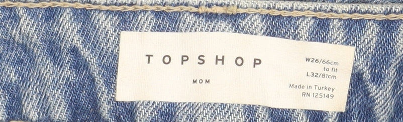 Topshop Womens Blue Distressed Mom Jeans Size 8 High Rise Denim