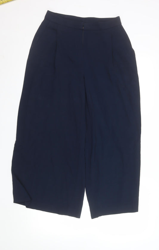 Massimo Dutti Women's Blue Cropped Wide-Leg Trousers Size 8