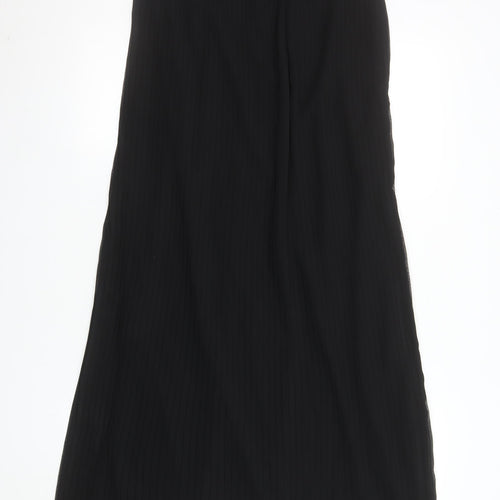 Mango Women Black Midi Straight Skirt S Zip Detail Elastic Waist