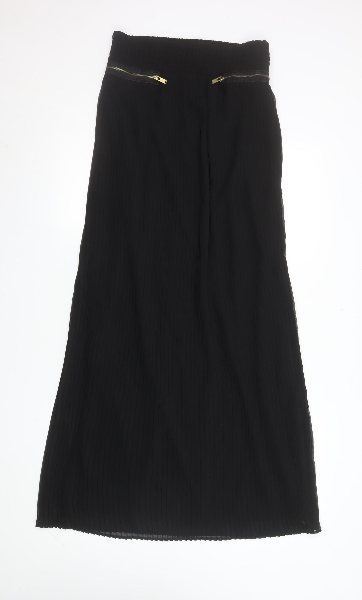 Mango Women Black Midi Straight Skirt S Zip Detail Elastic Waist