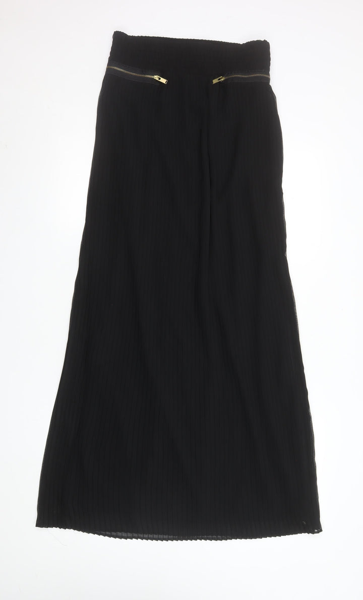 Mango Women Black Midi Straight Skirt S Zip Detail Elastic Waist
