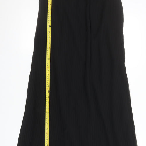 Mango Women Black Midi Straight Skirt S Zip Detail Elastic Waist