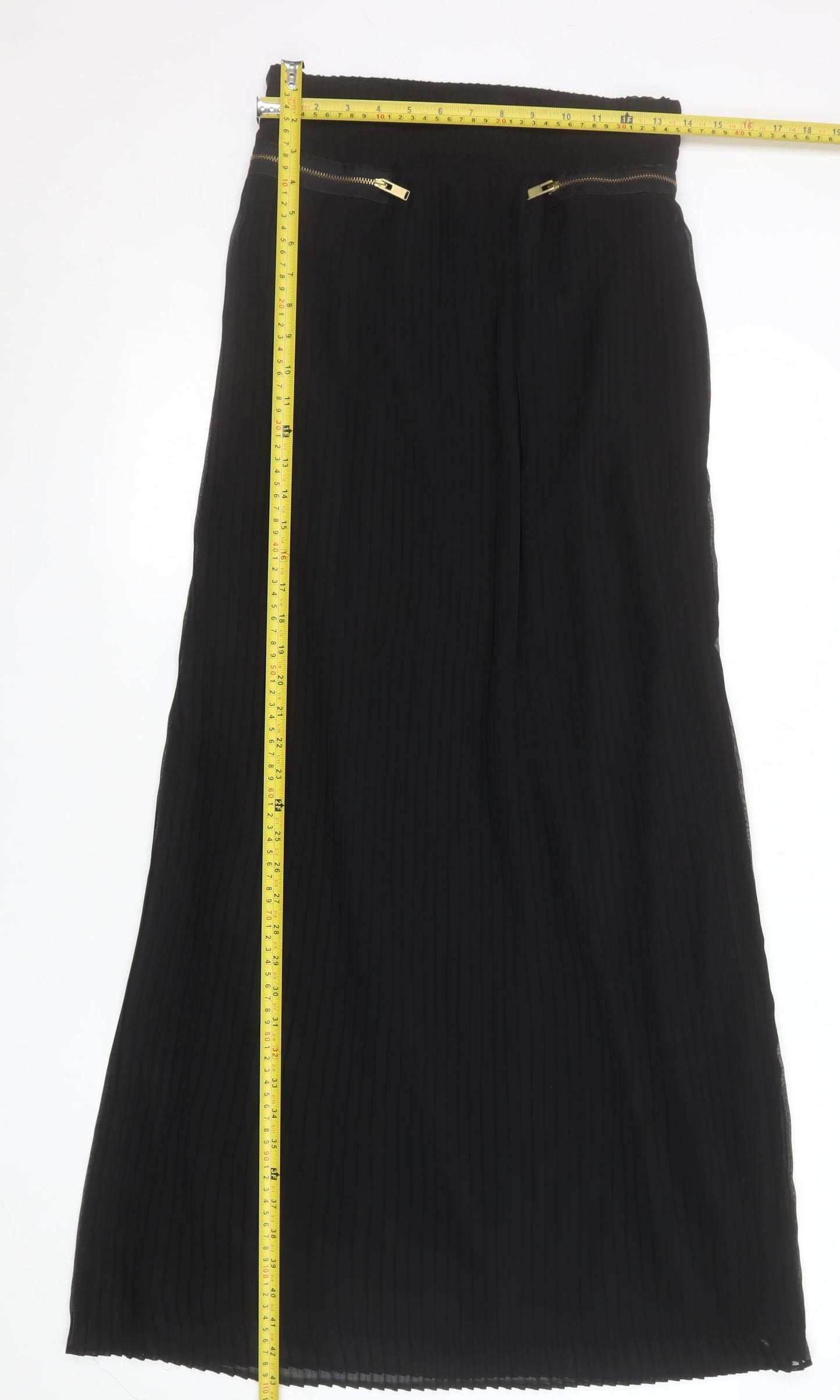 Mango Women Black Midi Straight Skirt S Zip Detail Elastic Waist