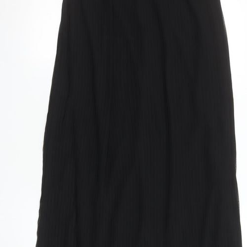 Mango Women Black Midi Straight Skirt S Zip Detail Elastic Waist