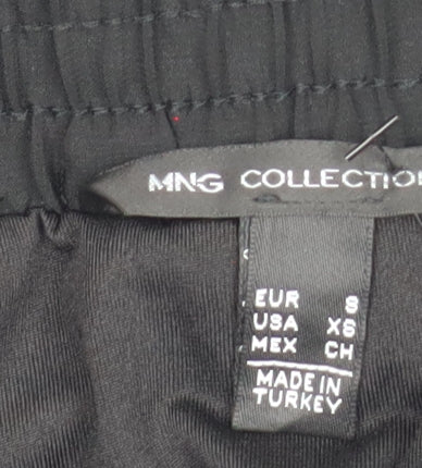 Mango Women Black Midi Straight Skirt S Zip Detail Elastic Waist