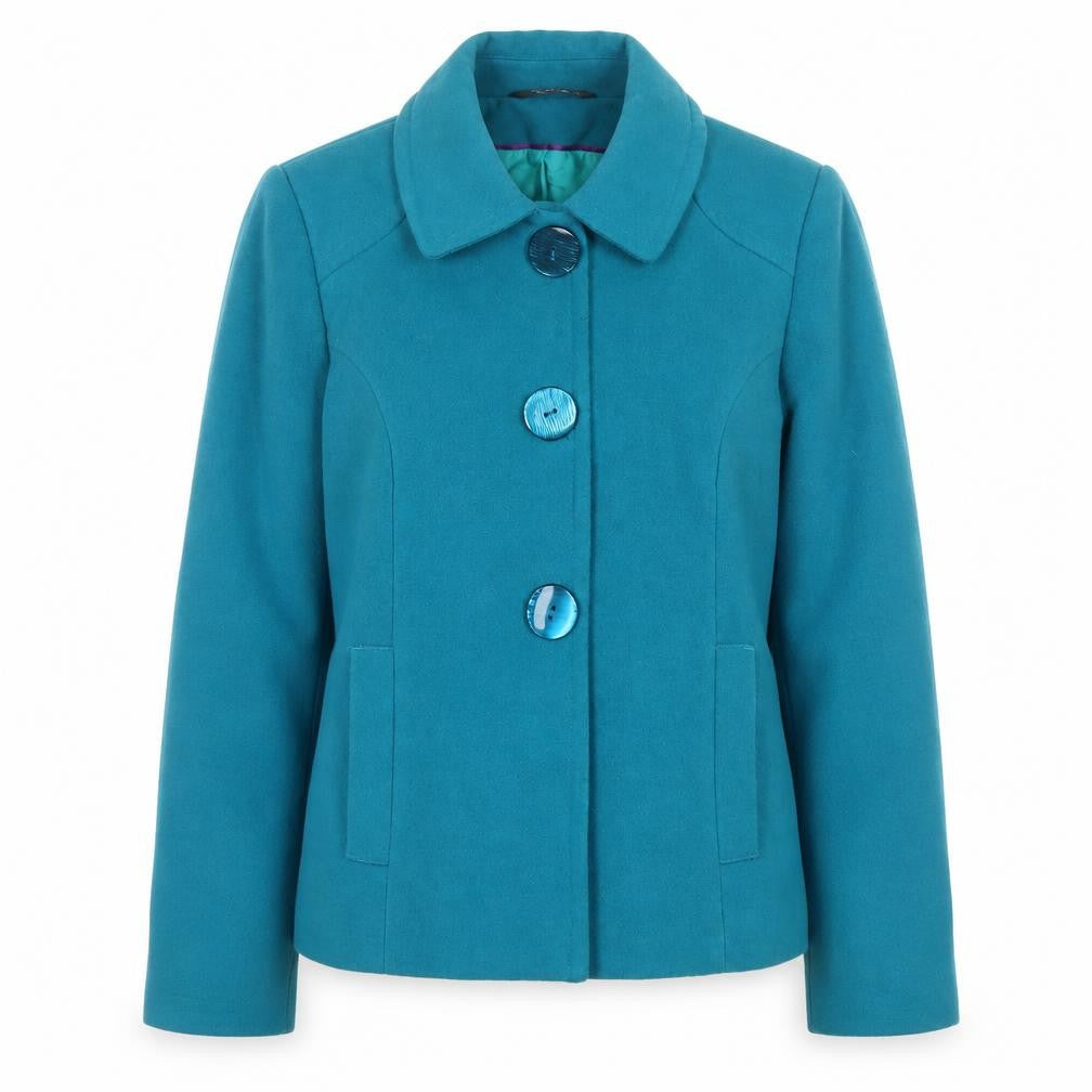 Front view of Bonmarché Women Blue Short Button-Up Lined Jacket, size 12