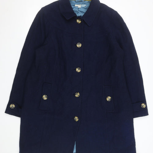 Boden Women’s Blue Wool Overcoat Size 22 Long Sleeve Classic Coat
