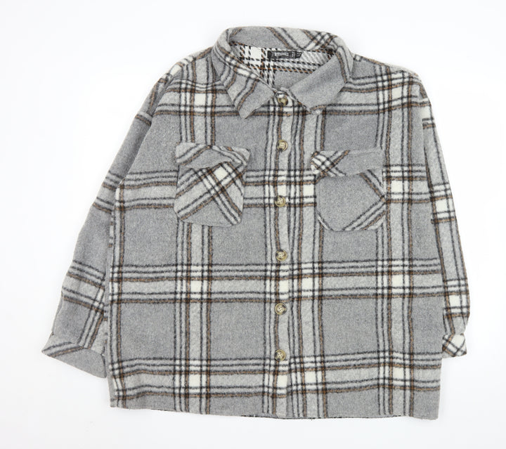 Missguided Women Grey Check Relaxed Button Jacket Size 14