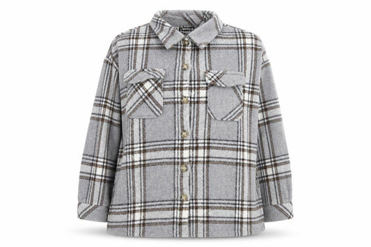 Front view of Missguided Women Grey Check Relaxed Button Jacket, size 14