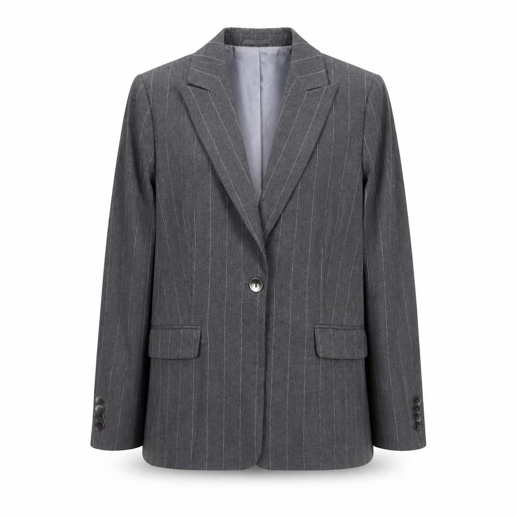 Front view of Marks & Spencer women’s grey pinstripe single-breasted blazer uk 12