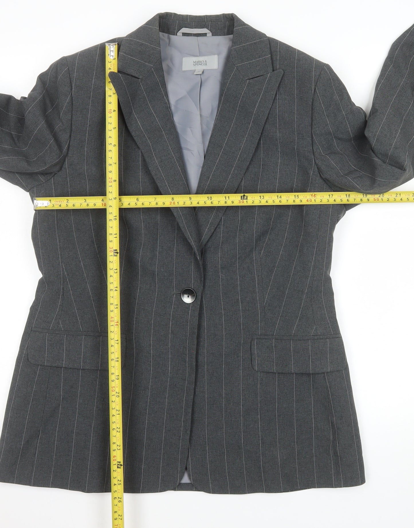 Marks and Spencer Womens Grey Pinstripe Single-Breasted Blazer UK 12