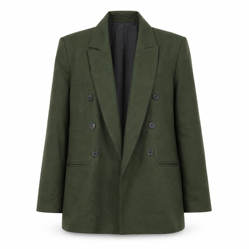 Front view of Tu Women Green Double-Breasted Blazer, size 10, Polyester Lined