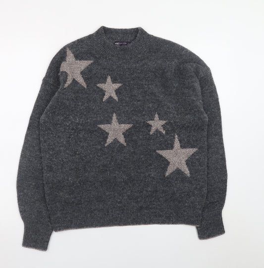 Marks and Spencer Women Grey Star Knit Crew Neck Jumper M