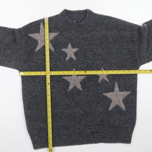 Marks and Spencer Women Grey Star Knit Crew Neck Jumper M