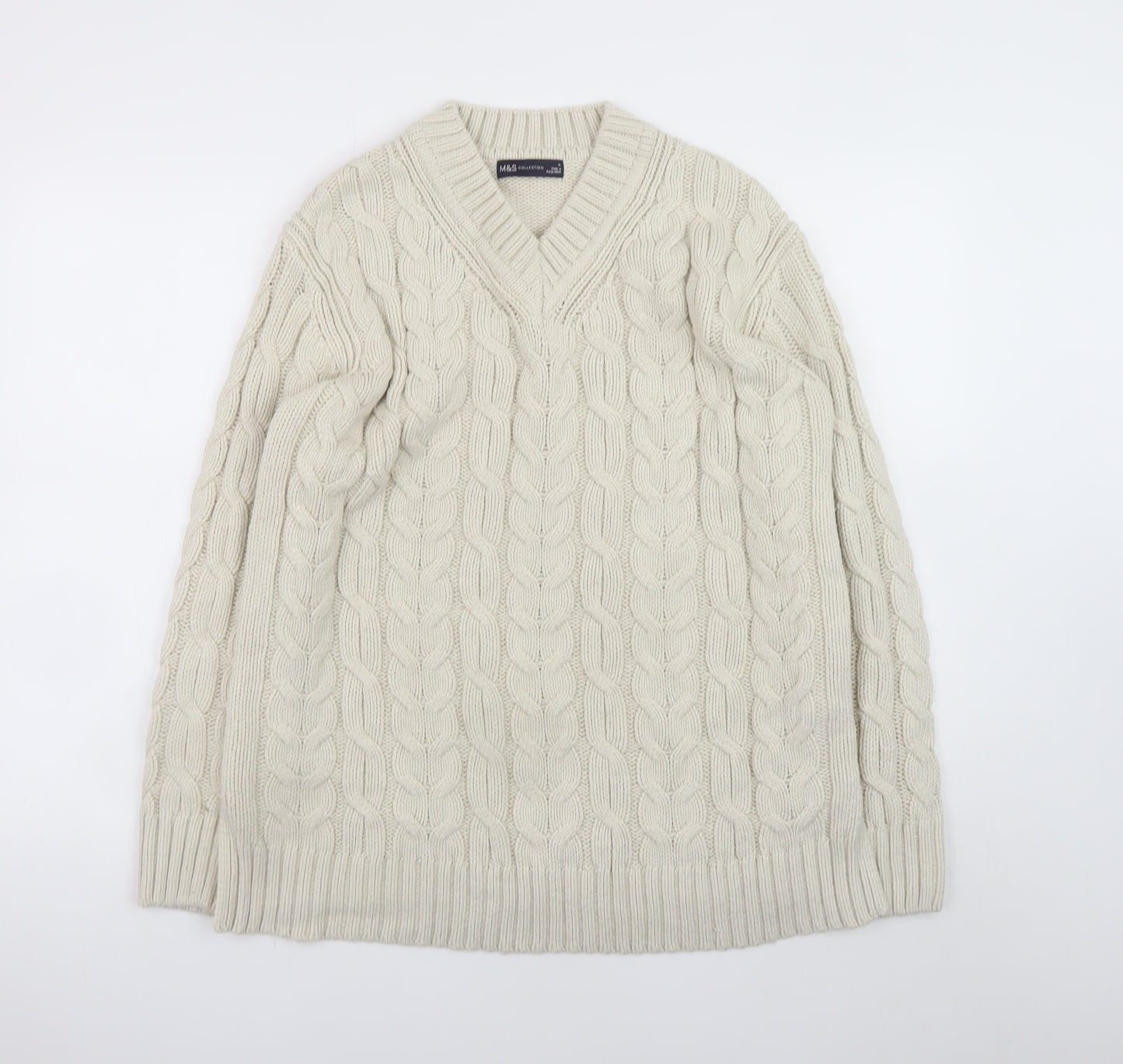 Marks and Spencer Men’s Beige Cable-Knit V-Neck Jumper Medium