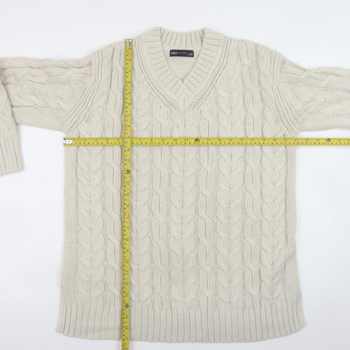 Marks and Spencer Men’s Beige Cable-Knit V-Neck Jumper Medium