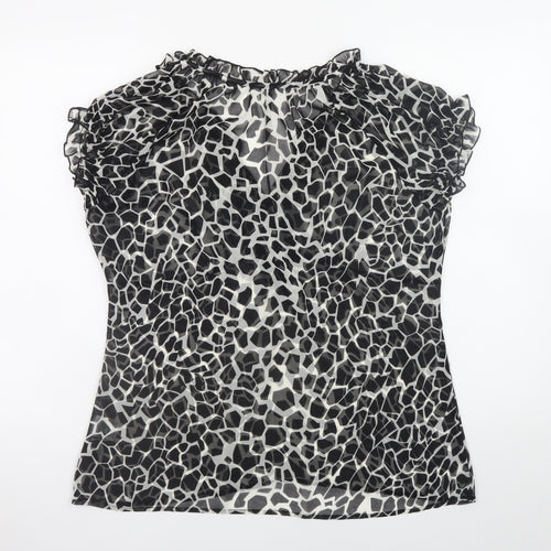 Lakeland Women’s Black Animal Print Ruffle V-Neck Chiffon Blouse Size 18